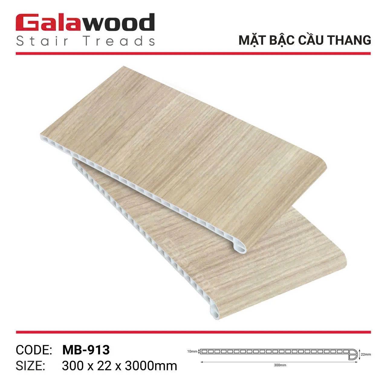 Mặt Bậc Cầu Thang Nhựa Giả Gỗ Galawood MB-913